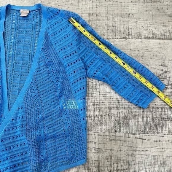 Chico’s Women’s Tie-Front Pointelle Stitch Cardigan Sweater Blue Sz 1/Medum NWOT - Picture 10 of 11